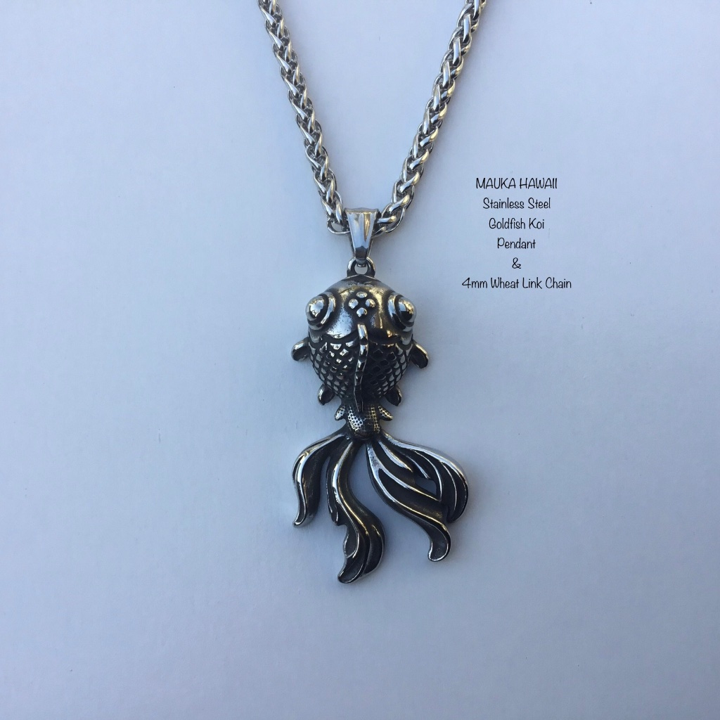 Goldfish Koi Butterfly Koi Guppy Fish Stainless Pendant & 4mm Wheat Link Chain